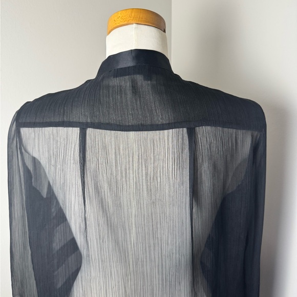 THE KOOPLES Sheer Button Front Striped Shirt w/ Accent Tie Collar BLACK / LARGE - Picture 8 of 15